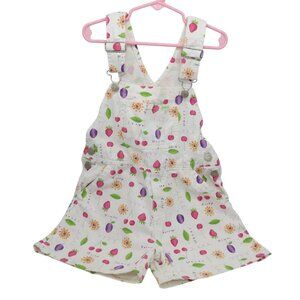 Vintage 90s OSH KOSH B'GOSH Girl's White Denim Fruit Flowers Shortalls Overalls